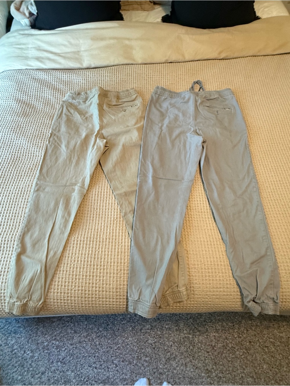 Mens Casual Drawstring Jogger Pants - Light Khaki & Grey